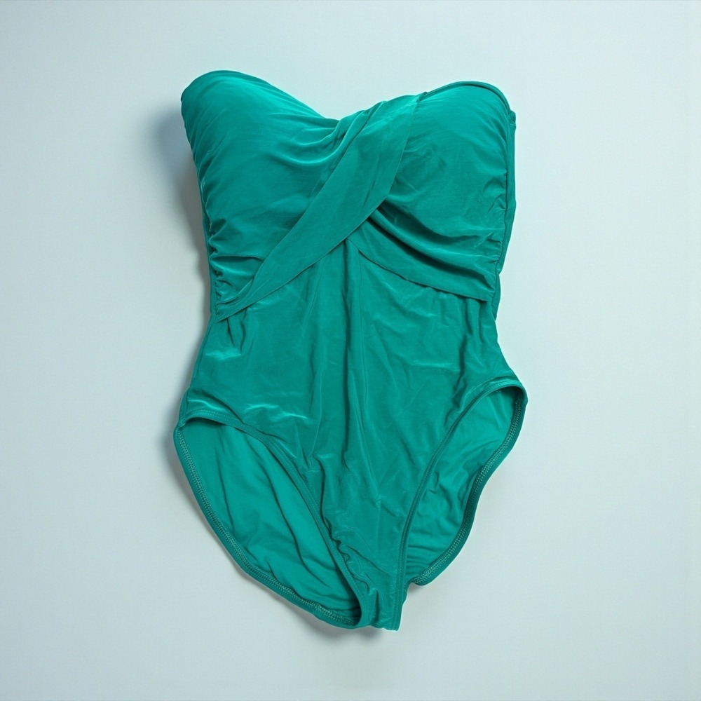 La Blanca Womens 12 Teal Green Twisted Bandeau One Piece Swimsuit